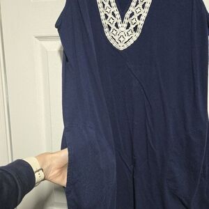 Navy Blue Top with Lace Detail